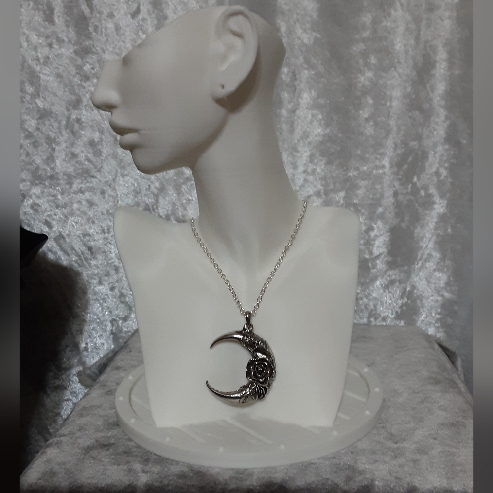 Handcrafted Silvertone Quarter Moon Necklace - Picture 4 of 5